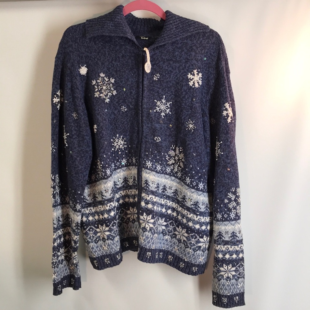 Hand Knit Ms.Lee Christmas holidays cardigan Sz L